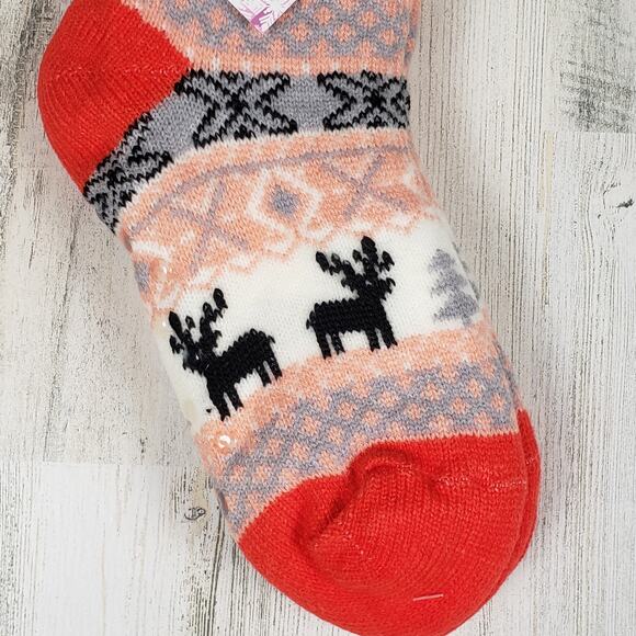 NWT Mari Clare Sherpa Lined Knit Winter Reindeer Design No-Slip Slipper Socks - Picture 2 of 6